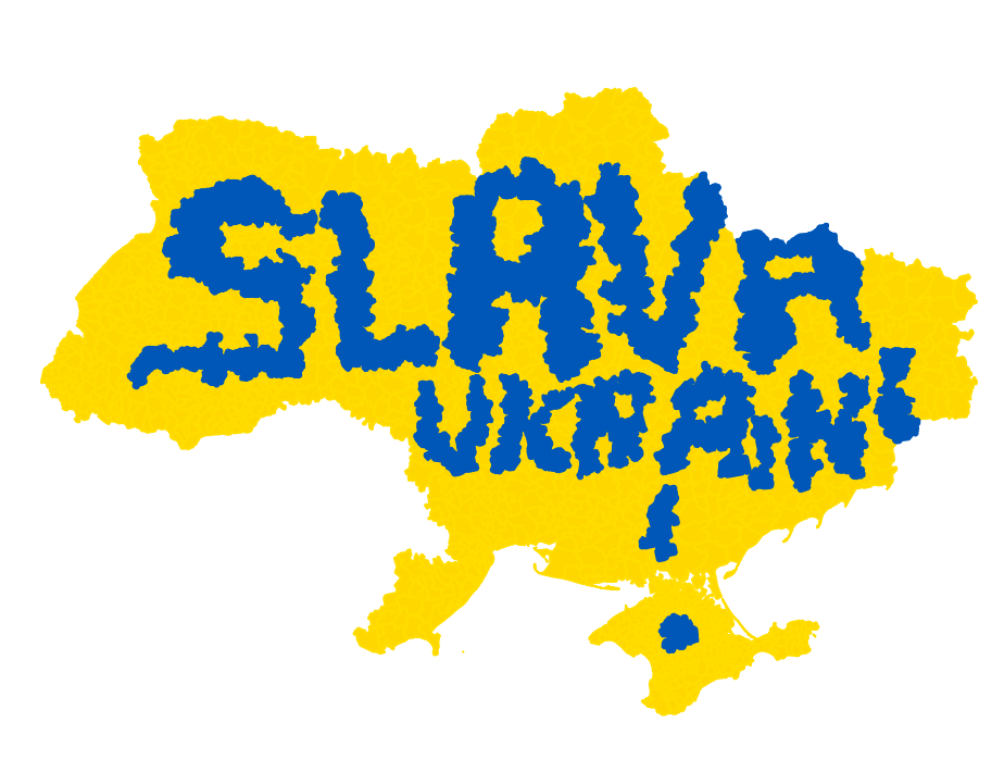Gispo • The #30DayMapChallenge as a team A map of Ukraine with the text "Slava ukraini!"